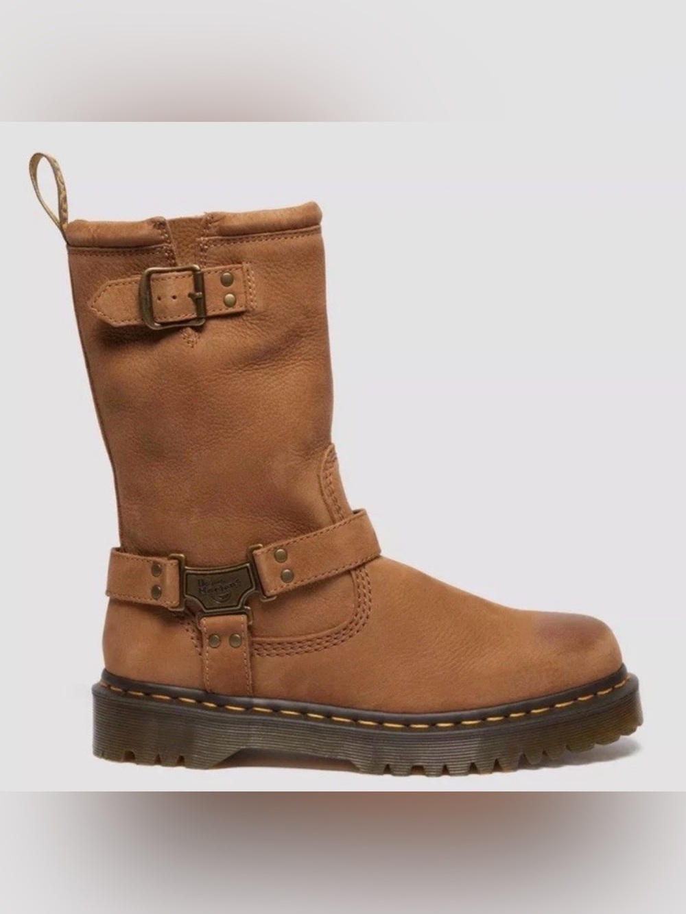 Dr Martens Aniston HI Tumble Nubuck Biker Boots Desert Brown Womens Sz 10M NEW - Picture 4 of 16